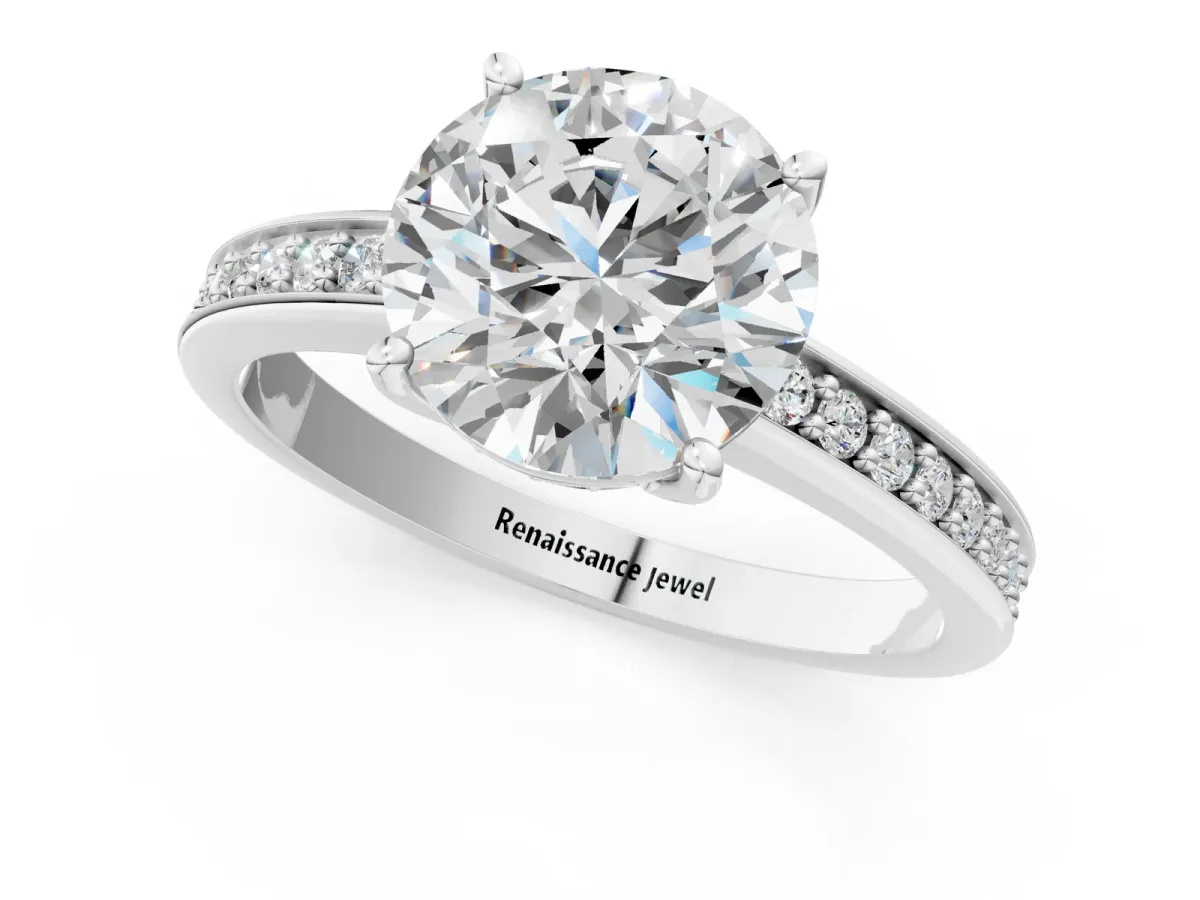 Round Cut Solitaire Pavé Band Prong Setting Ring Silver