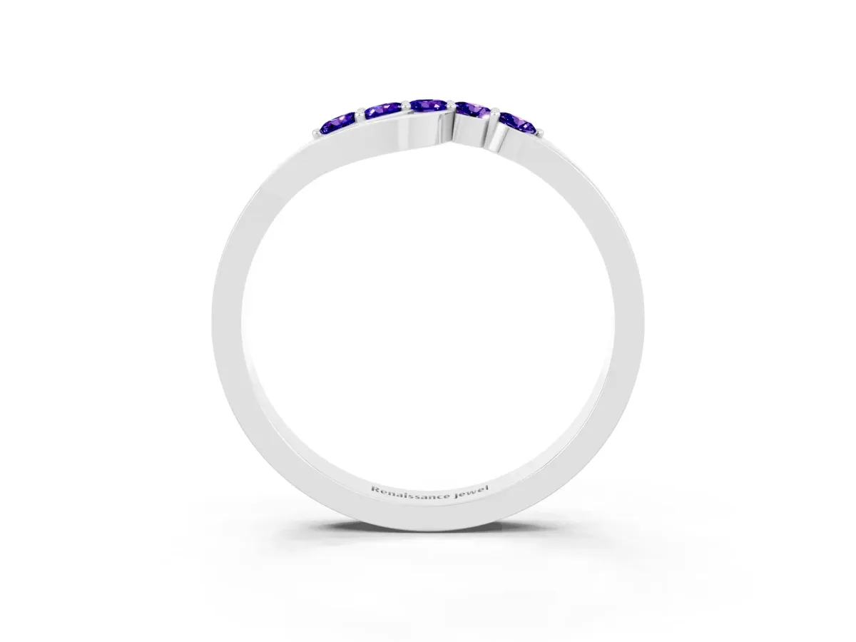 Five-Stone Round Tanzanite Crossover Band with Prong Setting Platinum