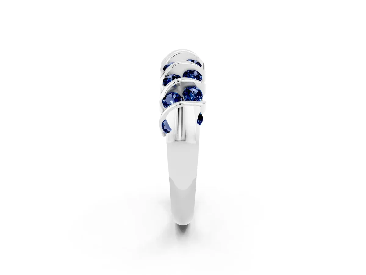 Channel Set Round Blue Sapphire Multi-Row Band Platinum