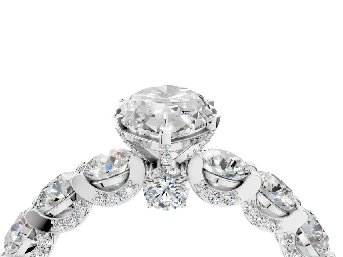 Marquise Cut Diamond Side Stone Engagement Ring with Four-Prong Setting White gold