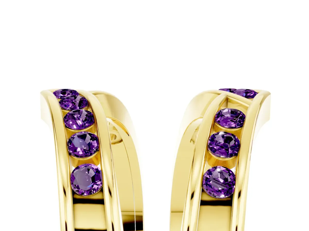 Round Amethyst Channel-Set Chevron Band Yellow gold