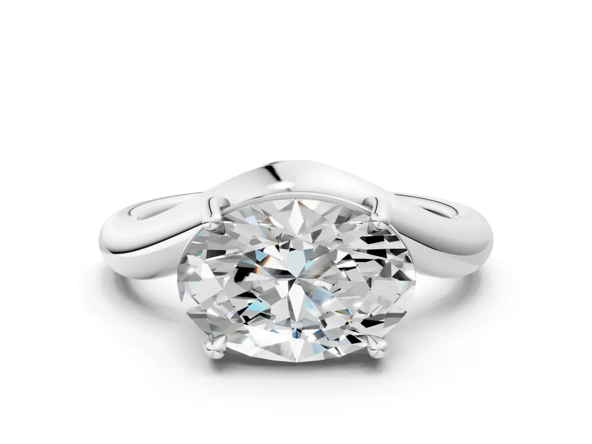 Oval Diamond Twisted Solitaire Ring White gold