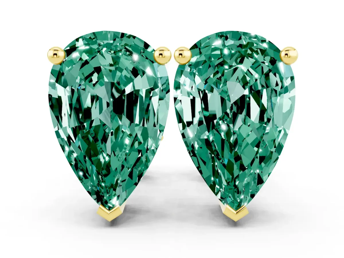 Pear Cut Green Sapphire Stud Earrings Yellow gold