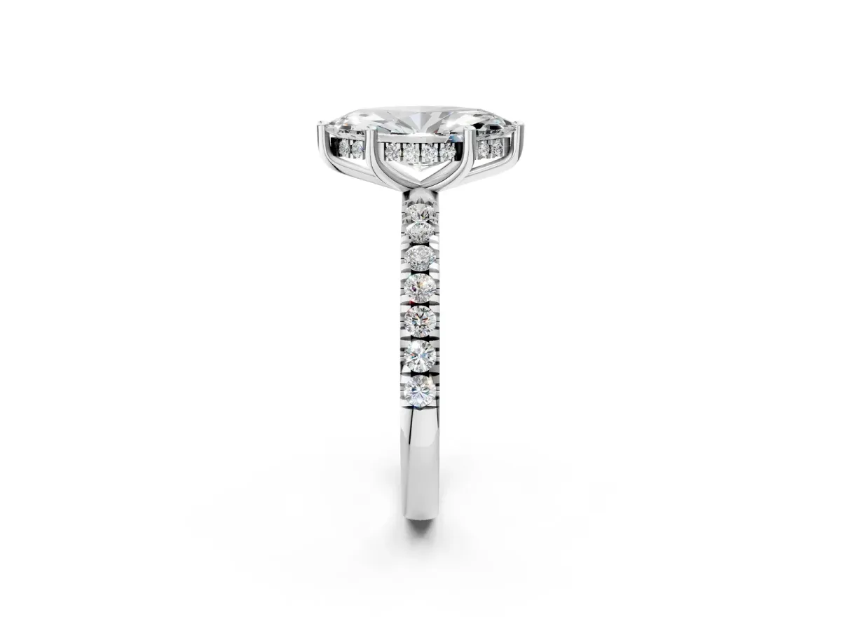 Marquise Cut Diamond Pave Band Solitaire Ring with Round and Prong Setting Silver