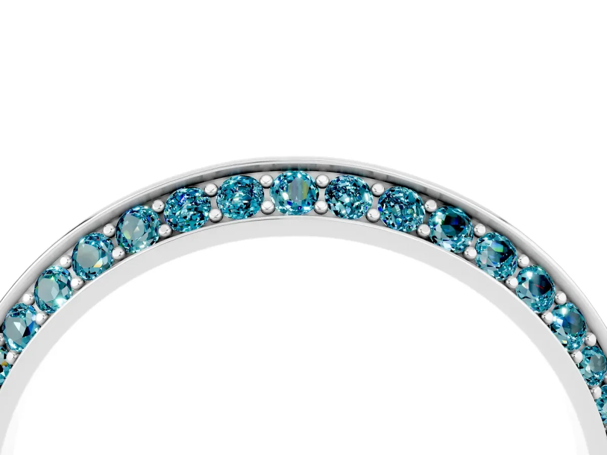 Double Row Pavé Round Blue Topaz Eternity Band with Channel Setting Silver