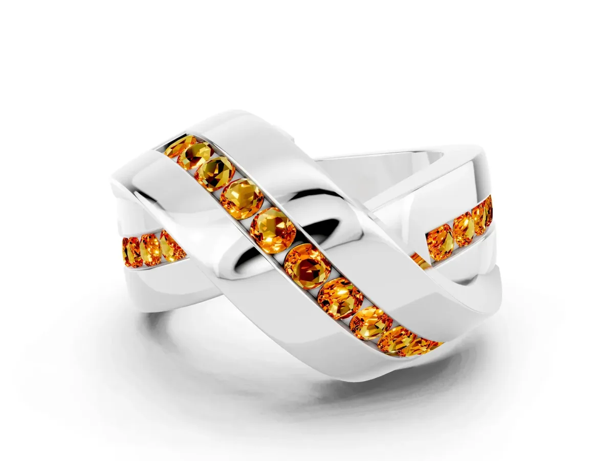 Pavé Round Citrine Crossover Band with Channel Setting White gold