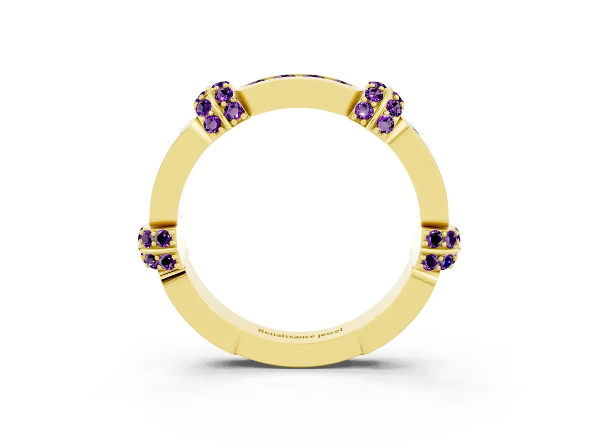 Pavé Round Amethyst Link Band with Bezel Setting Yellow gold