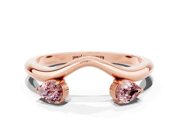 Pear Cut Morganite Two-Stone Open Band Ring with Prong Setting Rose gold