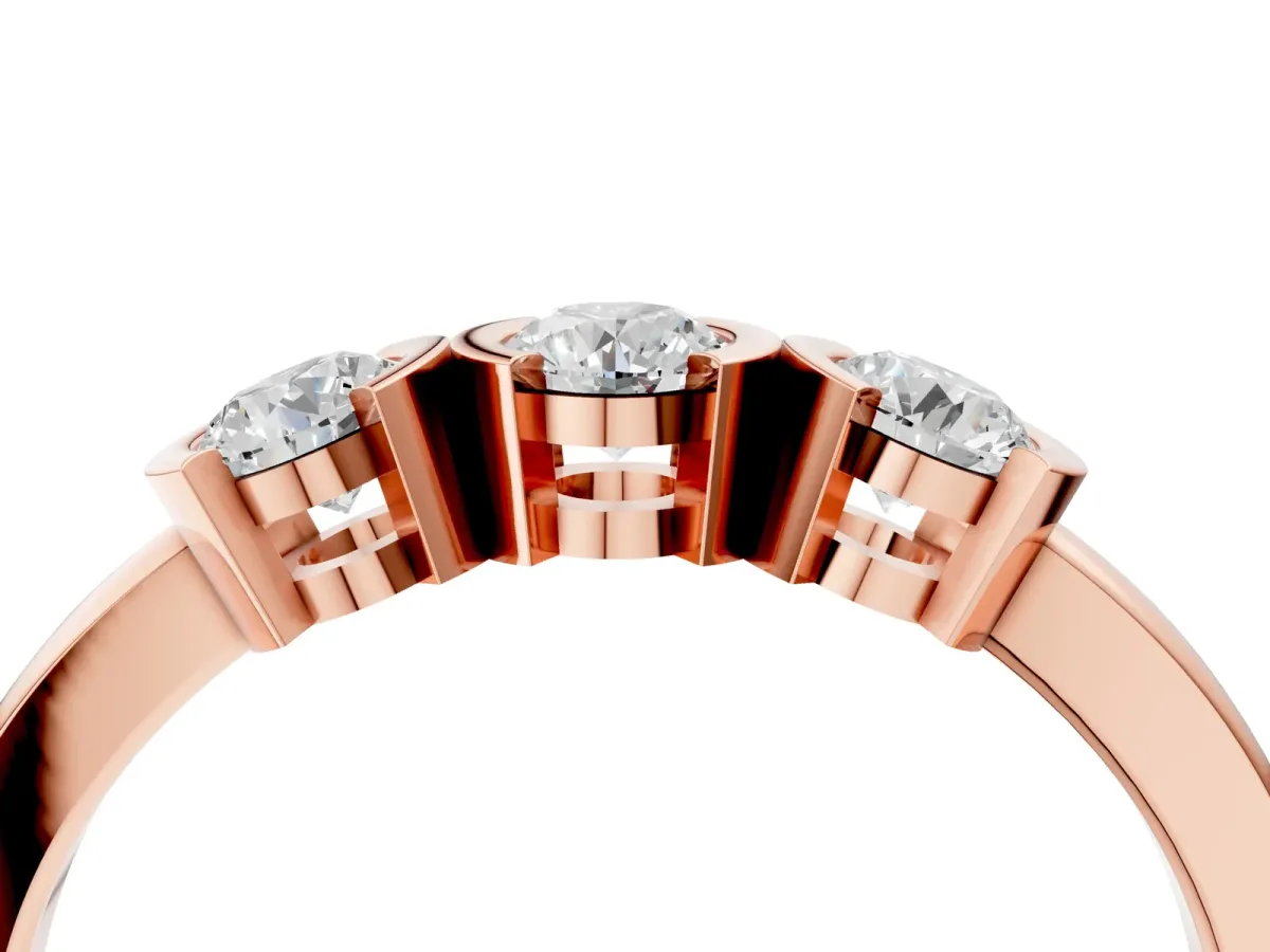 Three-Stone Round Diamond Half Bezel Prong Band Rose gold