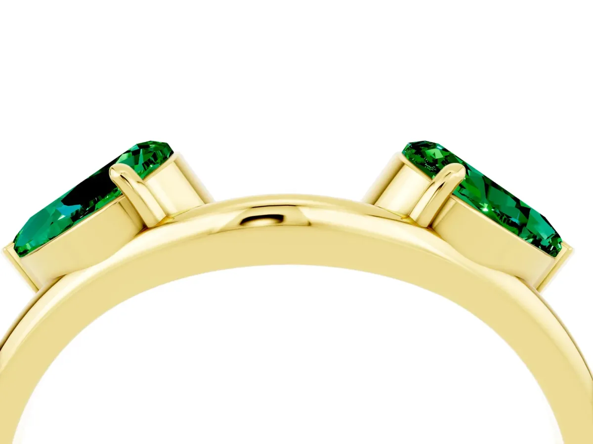 Two-Stone Pear Emerald Bypass Ring with Prong Setting Yellow gold