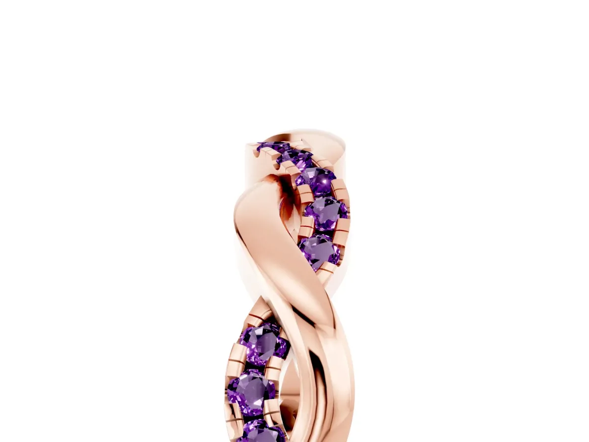 Round Amethyst Twist Eternity Band with Pavé Setting Rose gold