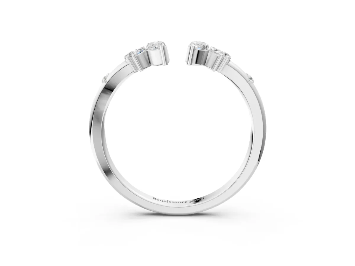 Open Marquise Cluster Diamond Band with Prong Setting Silver