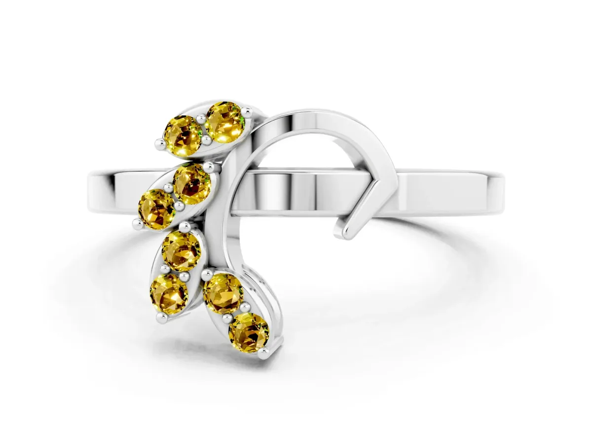 Marquise Yellow Sapphire Cluster Bypass Ring with Prong Setting Silver
