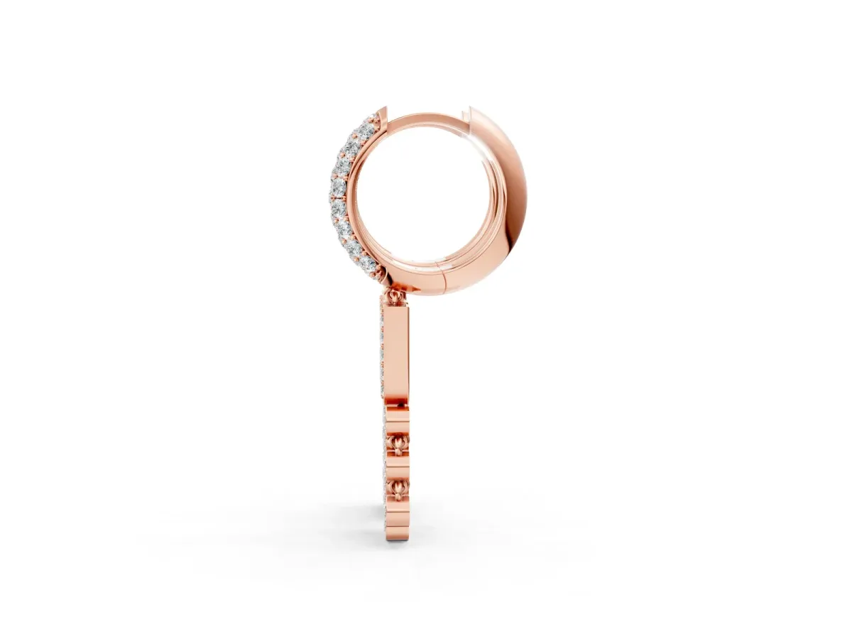 Round Diamond Initial U Huggie Hoop Earrings Rose gold