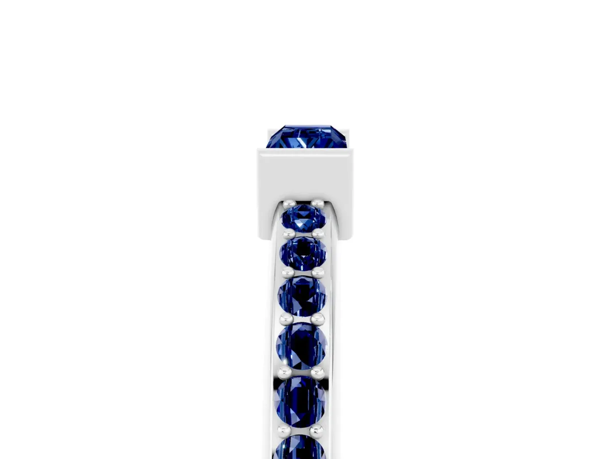 Baguette Blue Sapphire Pavé Band with Bar Setting White gold