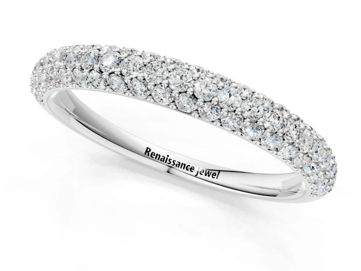 Round Diamond Pave Set White Gold Eternity Band Silver