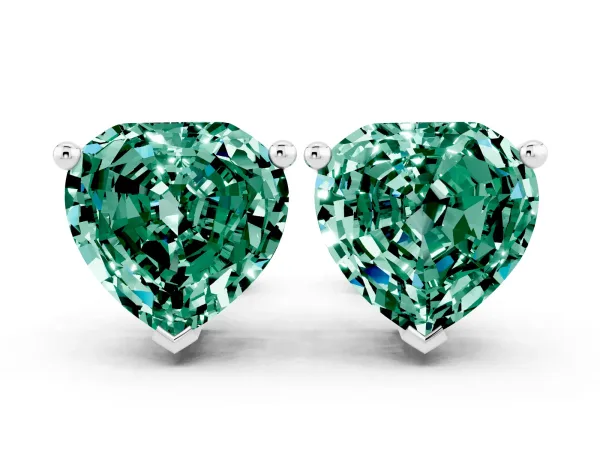 Heart Cut Green Sapphire Stud Earrings White gold