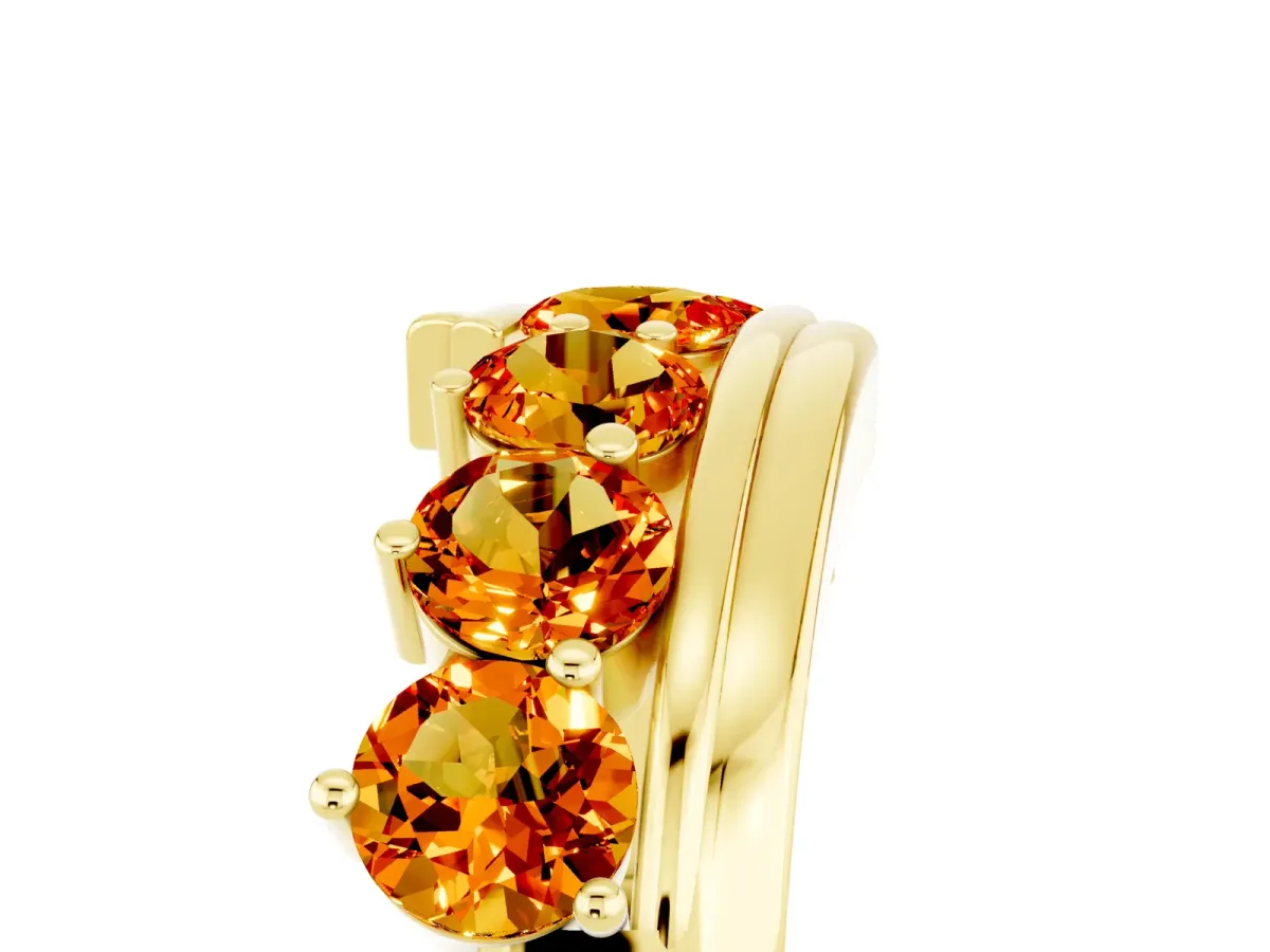 Round Citrine Wave Band with Channel and Shared Prong Setting Yellow gold