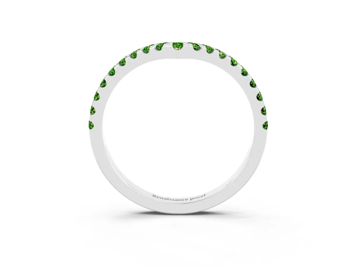 Pavé Round Peridot Chevron Band with Shared Prong Setting White gold