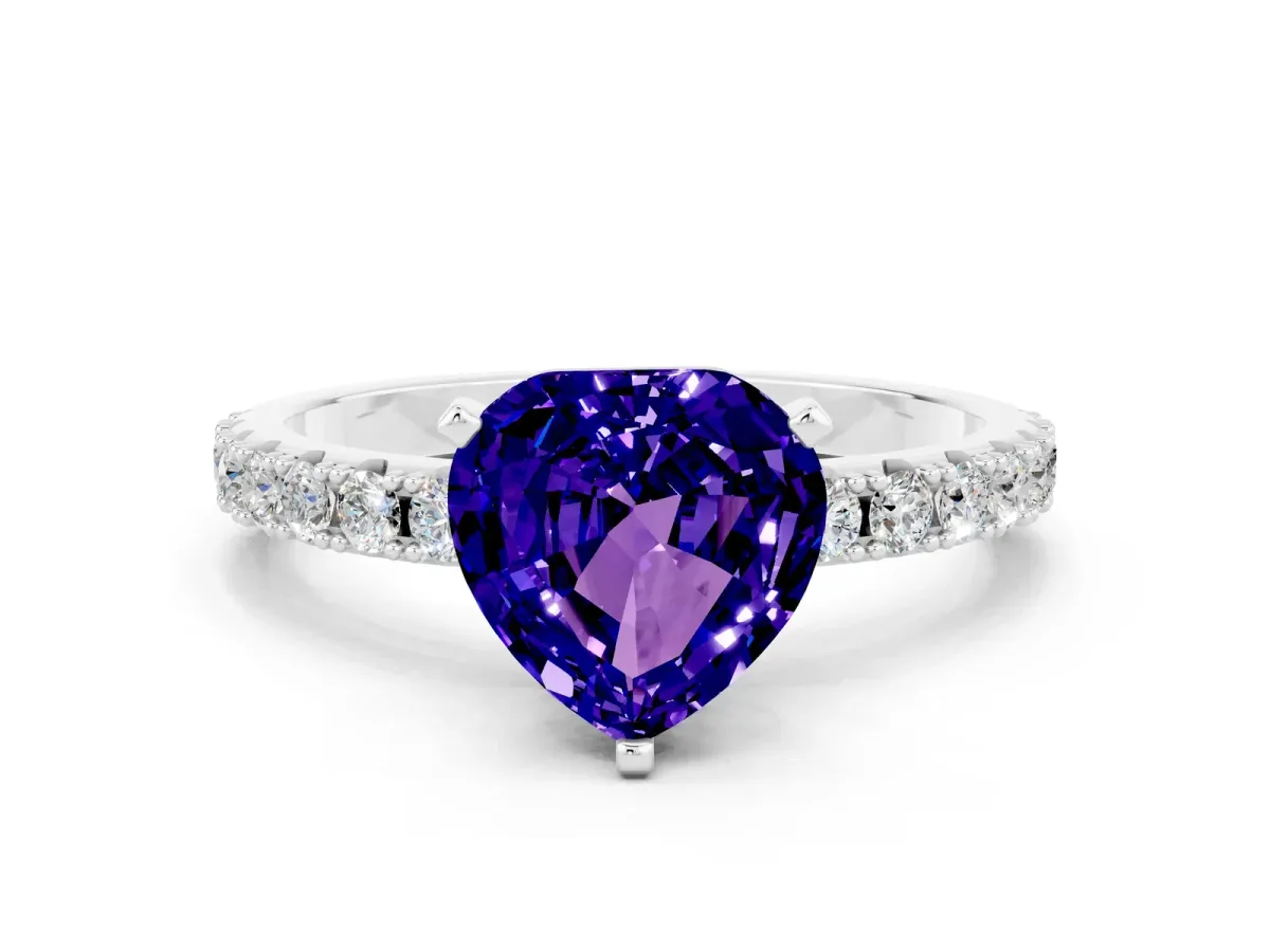 Heart Cut Tanzanite Solitaire Pavé Band with Four-Prong Setting Silver