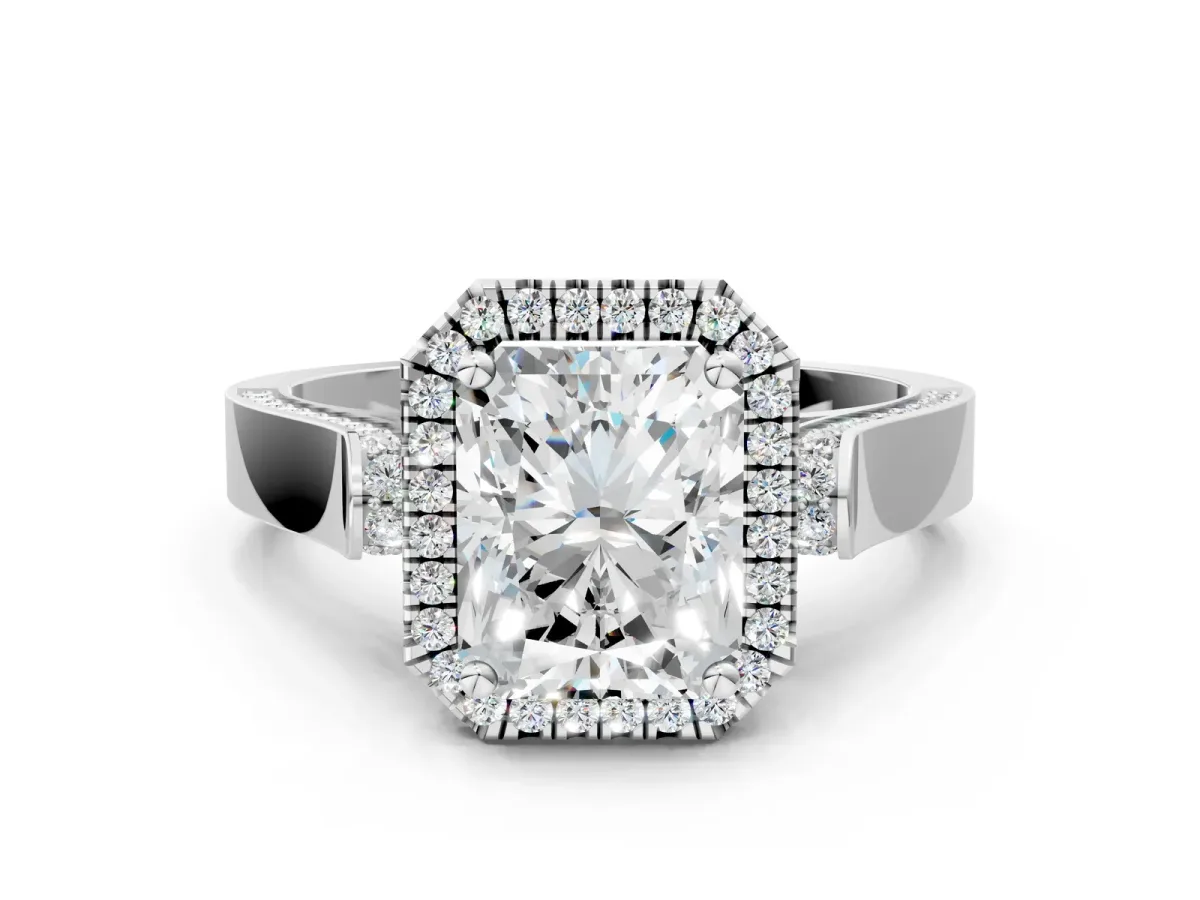 Radiant Cut Halo Pave Split Shank Prong Setting Ring Platinum