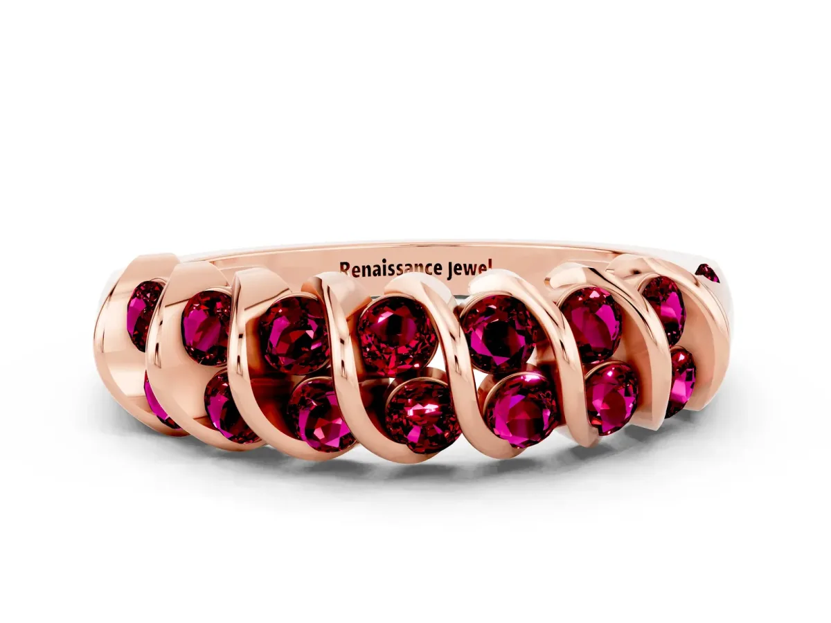Channel Set Round Garnet Multi-Row Band Rose gold