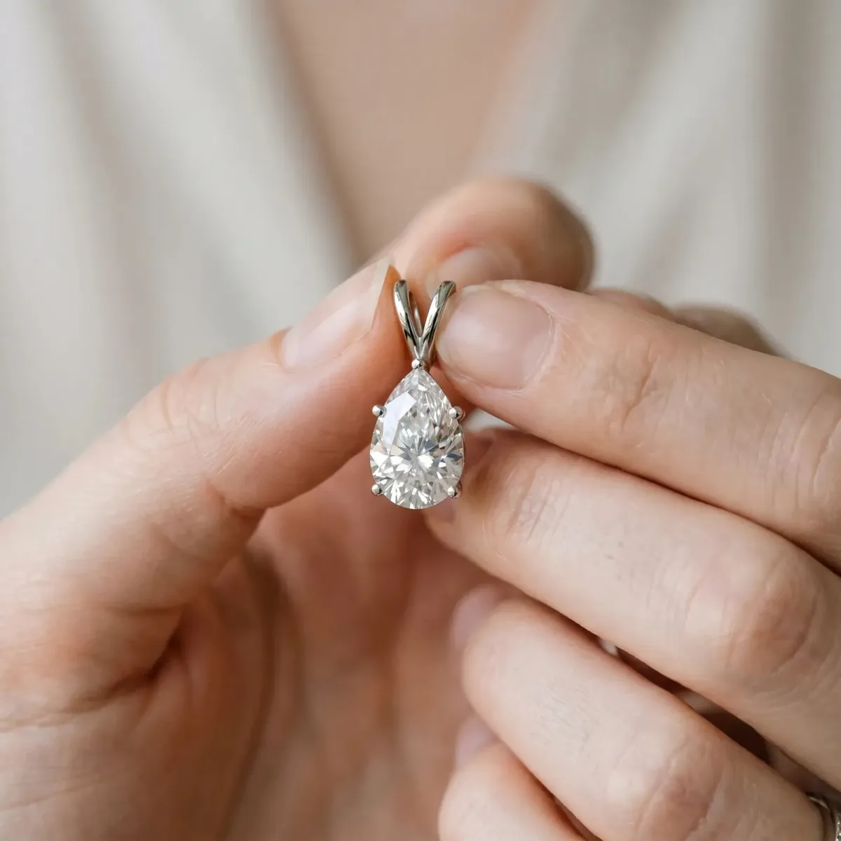 Pear Cut Solitaire Pendant with Three-Prong Setting Silver