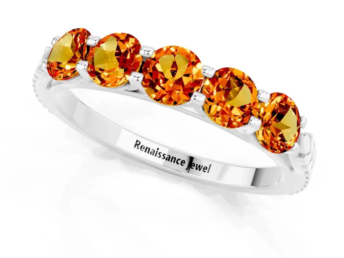 Five-Stone Round Citrine Prong-Set Band Platinum