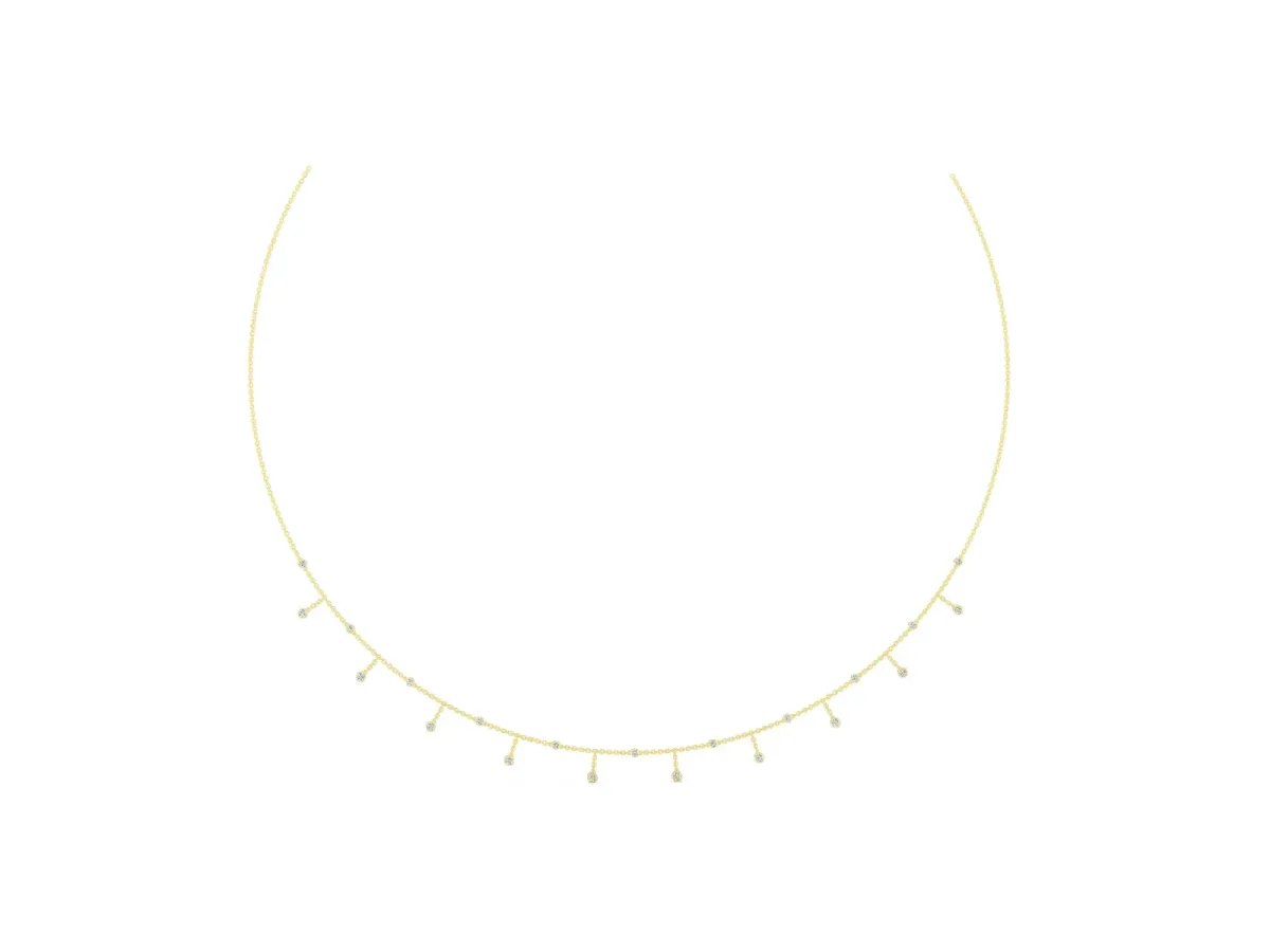 Round Bezel Set Diamond Station Necklace with Cable Chain Yellow gold