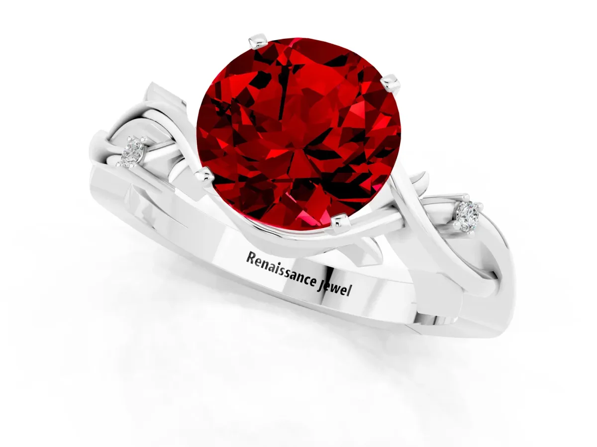Round Cut Ruby Solitaire Ring with Twisted Band and Prong Setting Silver