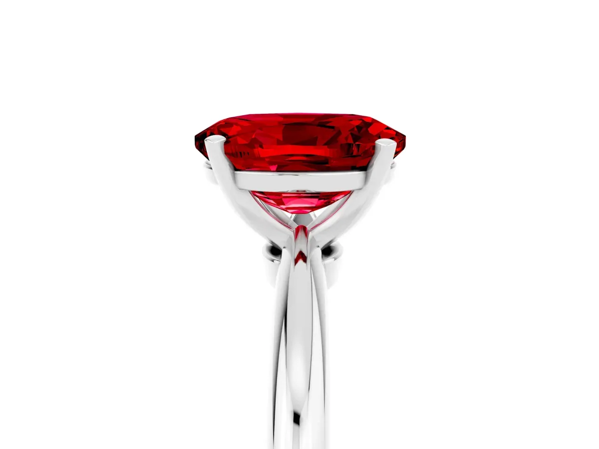 Oval Cut Ruby Solitaire Ring with Six-Prong Setting and Classic Band White gold