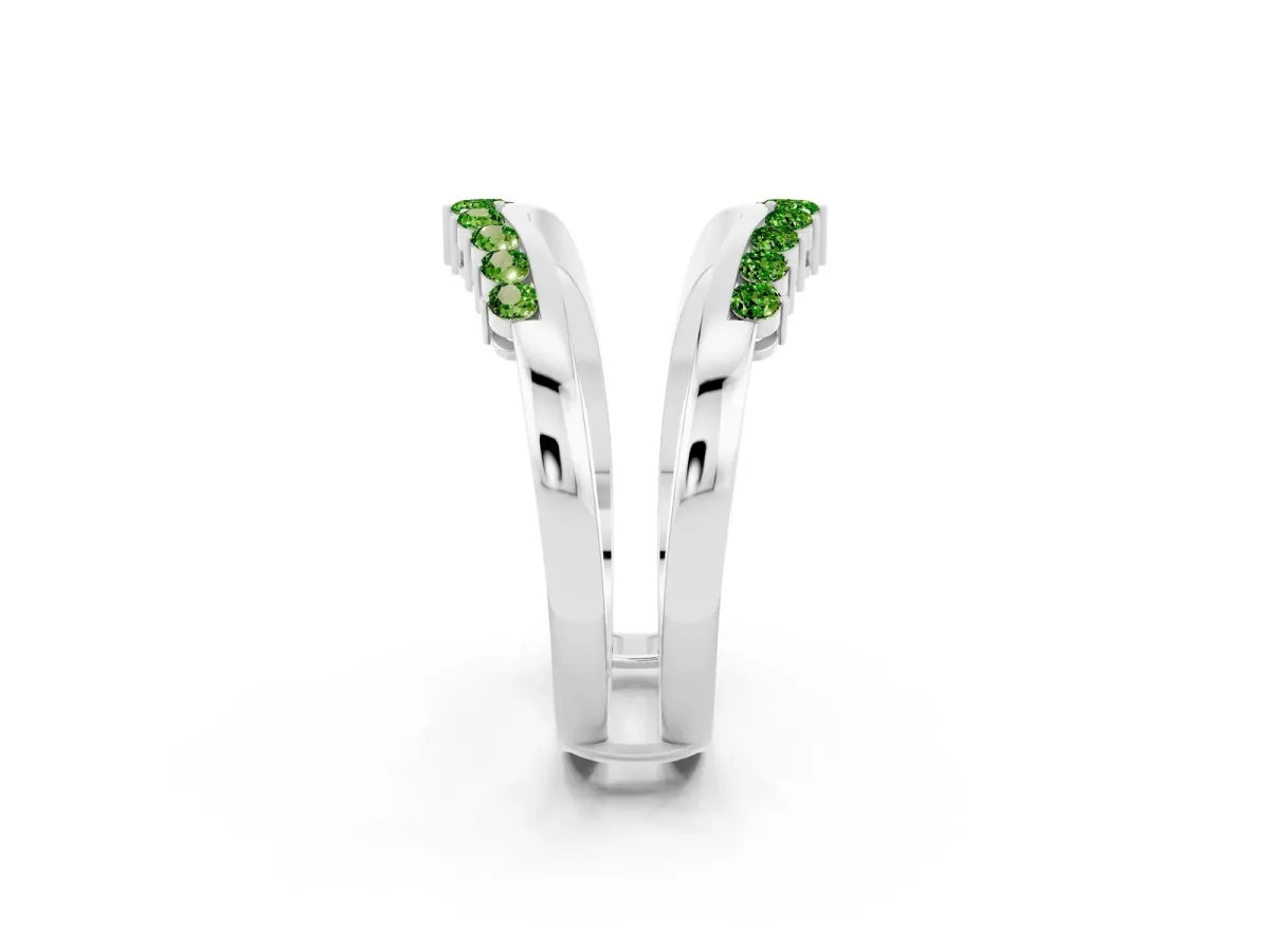 Round Peridot Chevron Contour Band with Prong Setting Silver