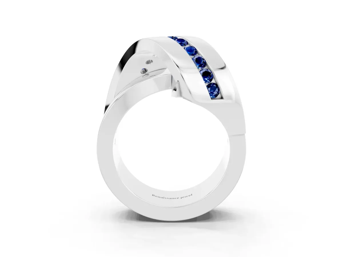 Pavé Round Blue Sapphire Crossover Band with Channel Setting Silver