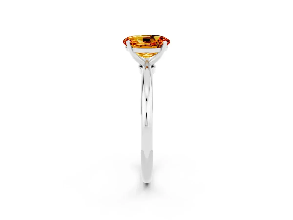 Oval Cut Citrine Solitaire Ring with Six-Prong Setting and Classic Band Platinum