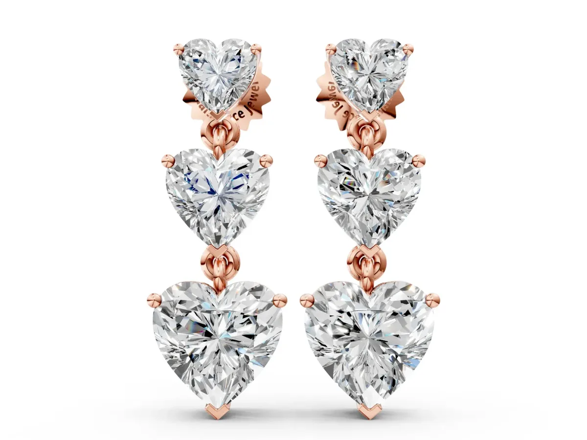 Heart Diamond Triple Drop Earrings Rose gold