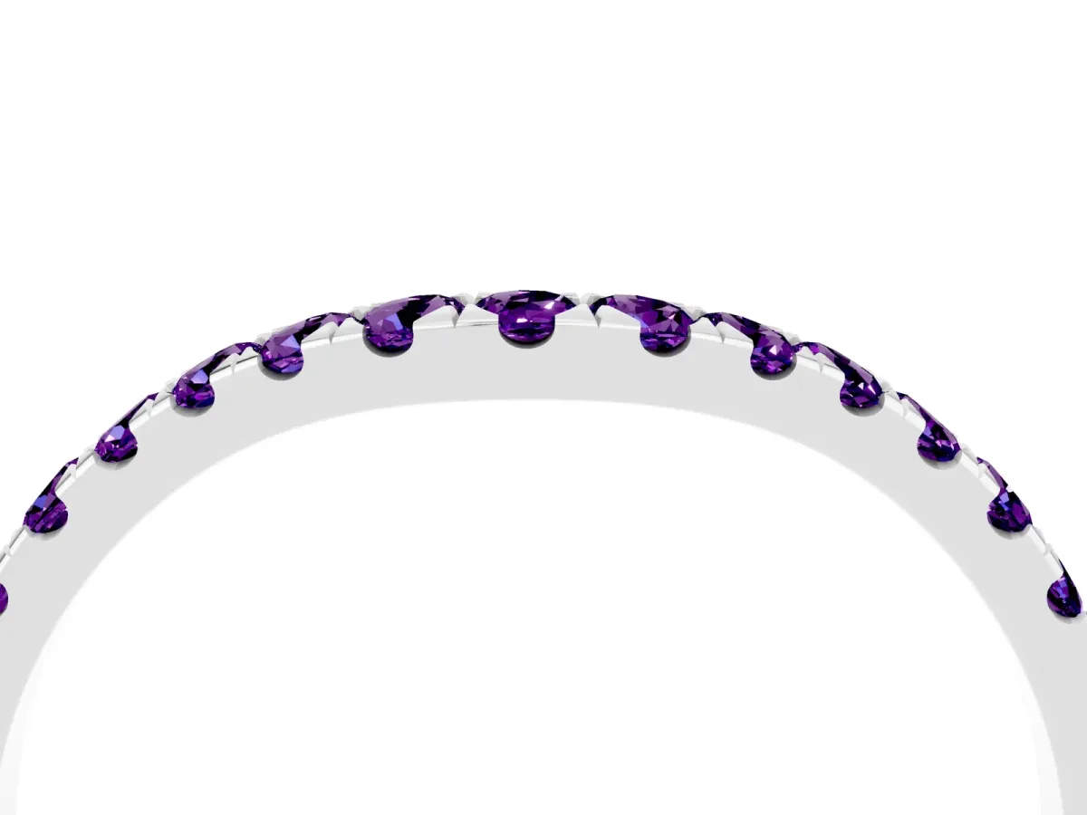 Curved Pavé Round Amethyst Wedding Band with Shared Prong Setting Silver