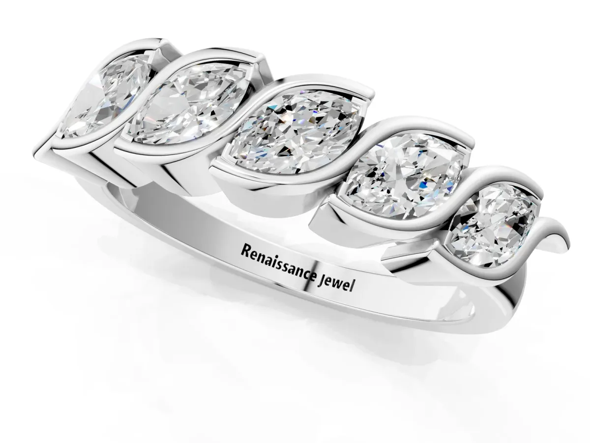 Marquise Diamond Wave Band with Channel Setting White gold
