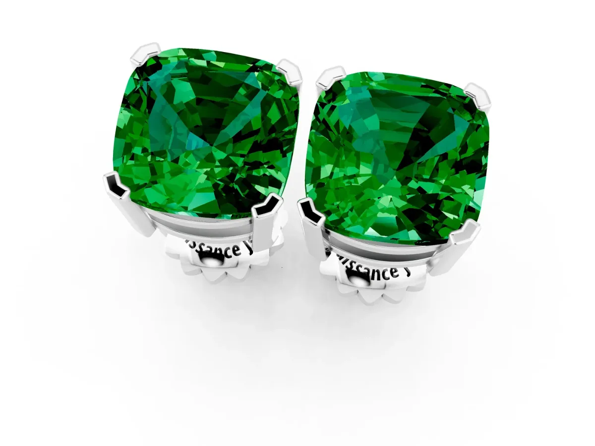 Cushion Cut Emerald Stud Earrings Platinum