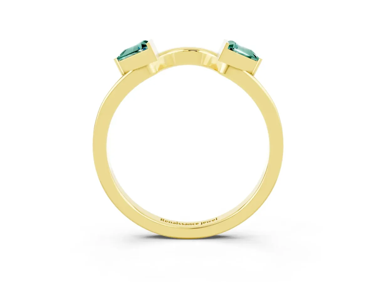 Trillion Green Sapphire Open Band Ring with Bezel Setting Yellow gold