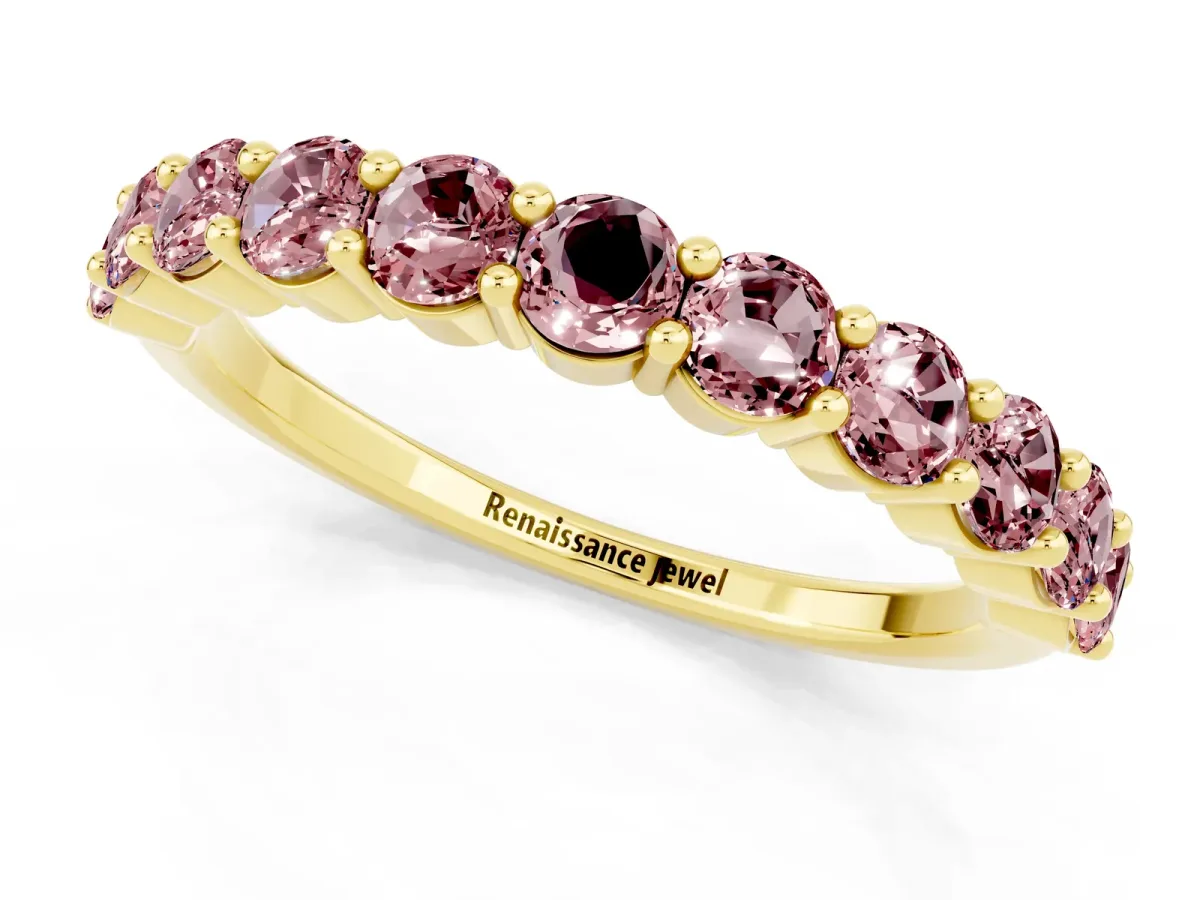 Round Morganite Half Eternity Band with Prong Setting Yellow gold