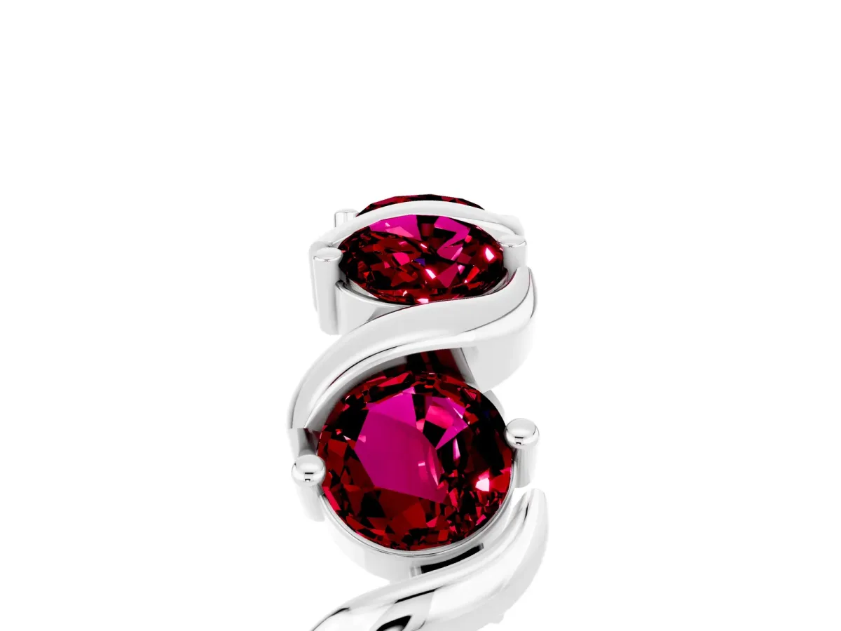 Round Garnet Half Eternity Band with Wave Prong Setting White gold