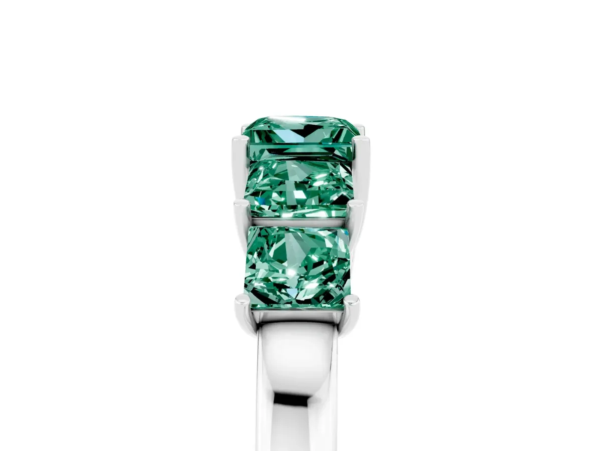 Princess Cut Five-Stone Green Sapphire Ring with Classic Prong Setting Platinum