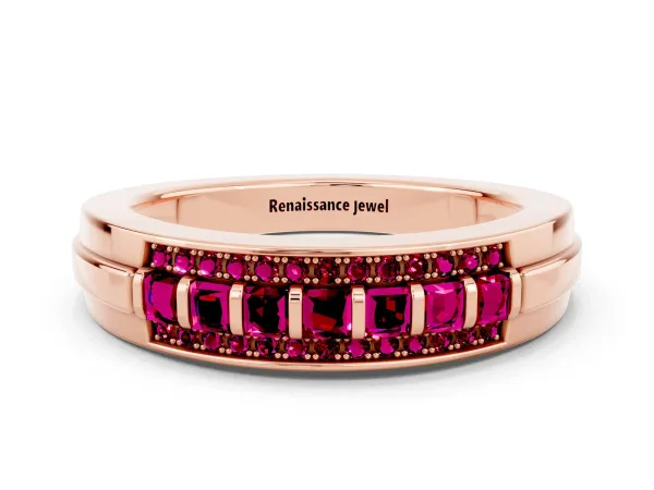 Bar-Set Princess Cut Garnet Pavé Band Rose gold