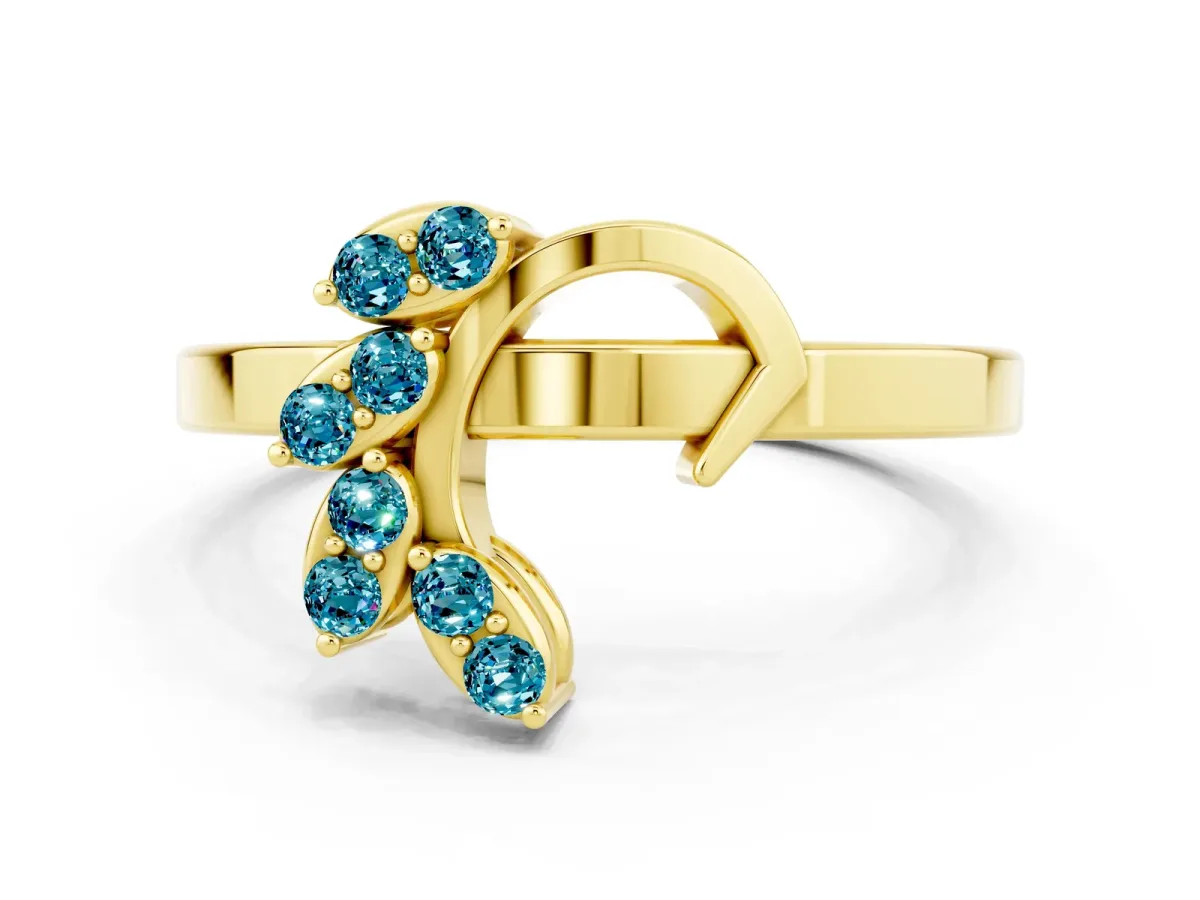 Marquise Blue Topaz Cluster Bypass Ring with Prong Setting Yellow gold