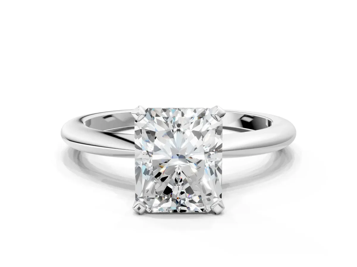Radiant Cut Diamond Solitaire Ring with Six-Prong Setting and Classic Band Platinum