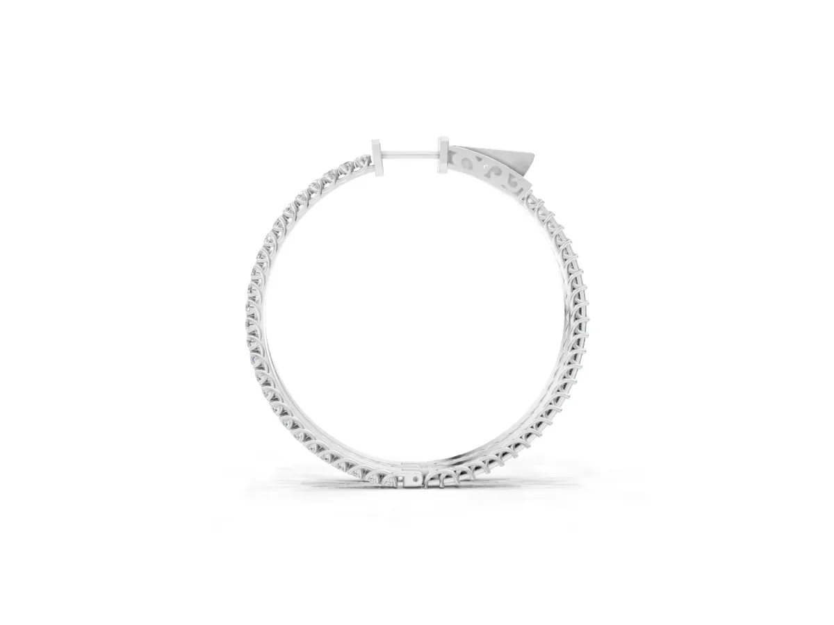 Round Cut Pave Diamond Hoop Earrings with Prong Setting Silver