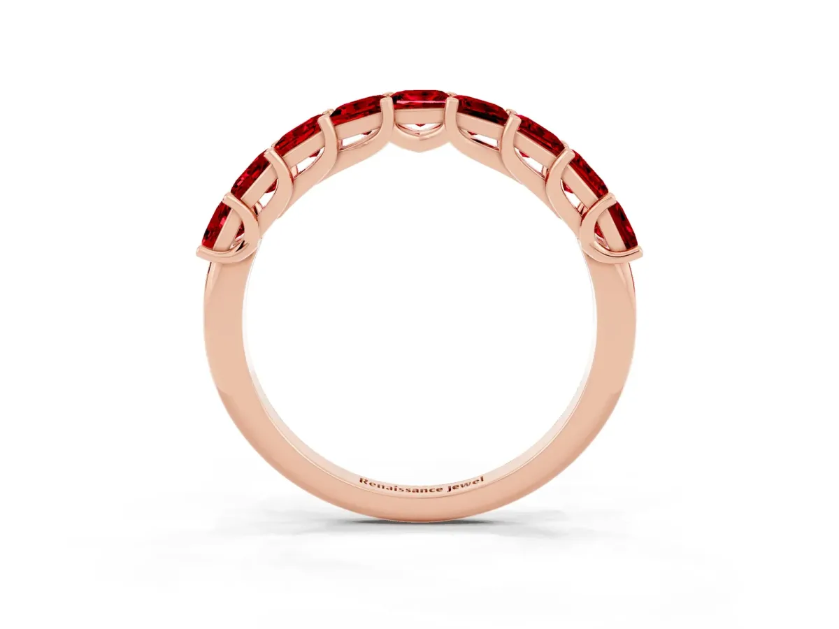 Princess Cut Ruby Channel-Set Eternity Band with Prong Setting Rose gold