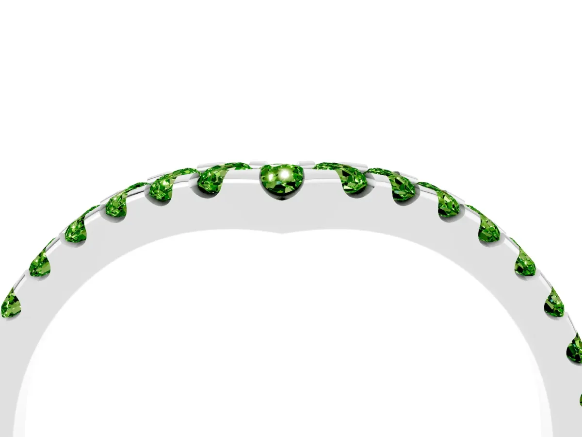 Pavé Round Peridot Chevron Band with Shared Prong Setting White gold
