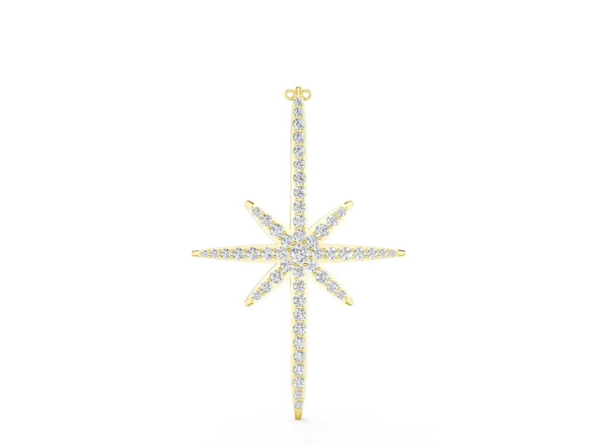 Pavé Round Diamond Starburst Pendant with Prong Setting Yellow gold