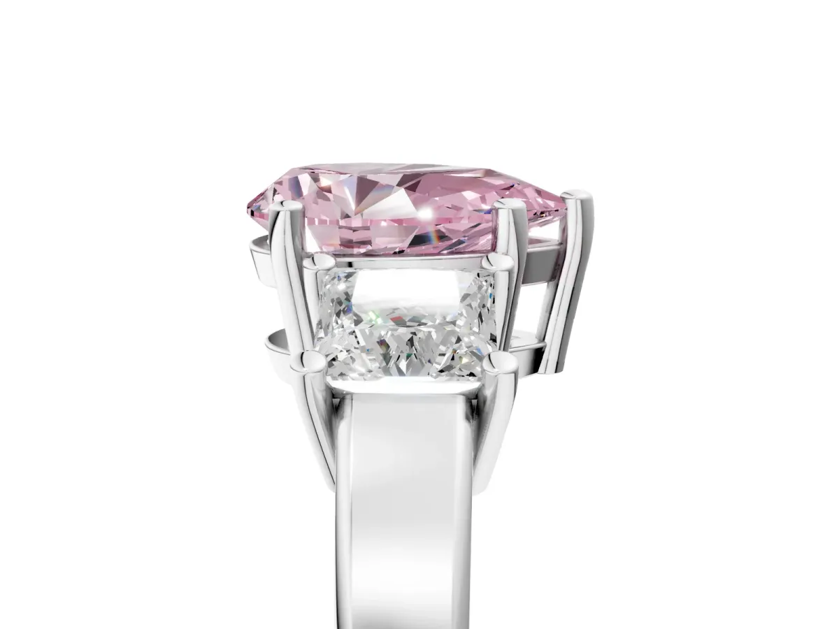 Fancy Pink Three-Stone Pear Cut Cut Solitaire Ring with Prong Setting White gold